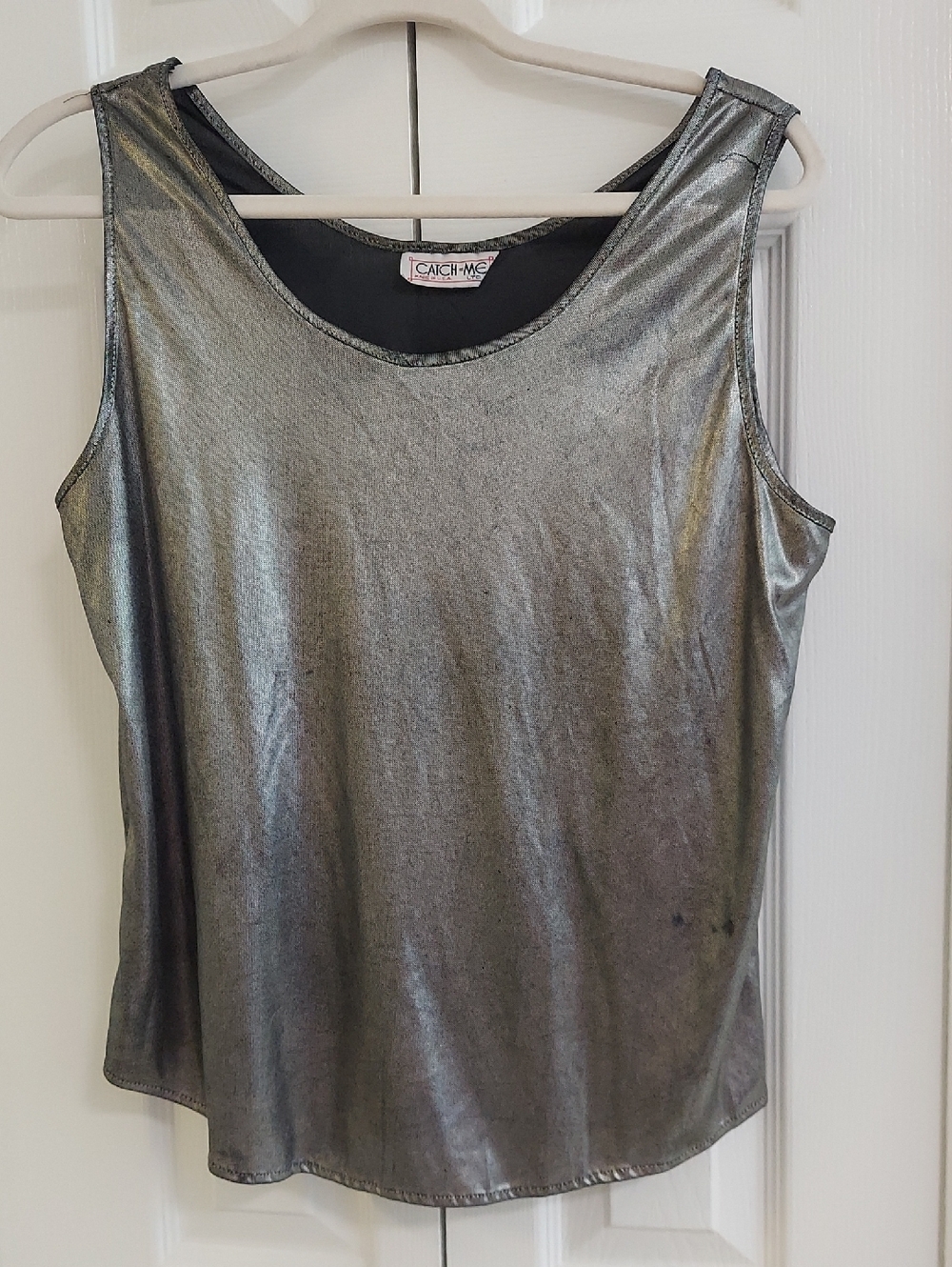 Catch Me Top, Size M, Sleeveless, Liquid Silver, Sheen, Metallic, 90s